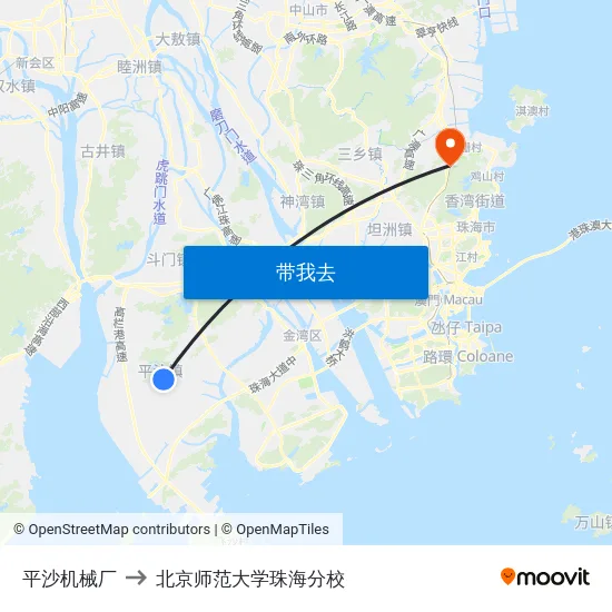 平沙机械厂 to 北京师范大学珠海分校 map