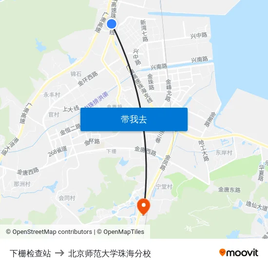 下栅检查站 to 北京师范大学珠海分校 map
