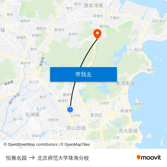 恒雅名园 to 北京师范大学珠海分校 map