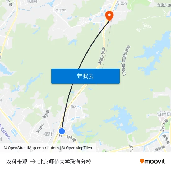 农科奇观 to 北京师范大学珠海分校 map