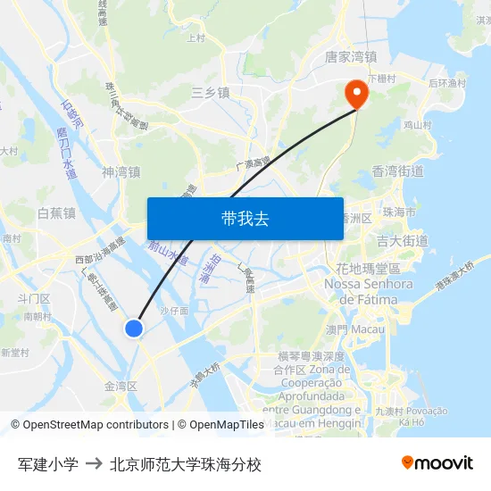 军建小学 to 北京师范大学珠海分校 map