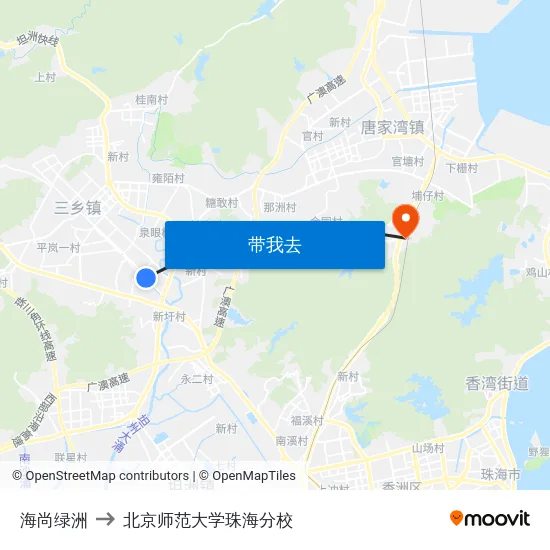 海尚绿洲 to 北京师范大学珠海分校 map