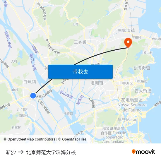 新沙 to 北京师范大学珠海分校 map
