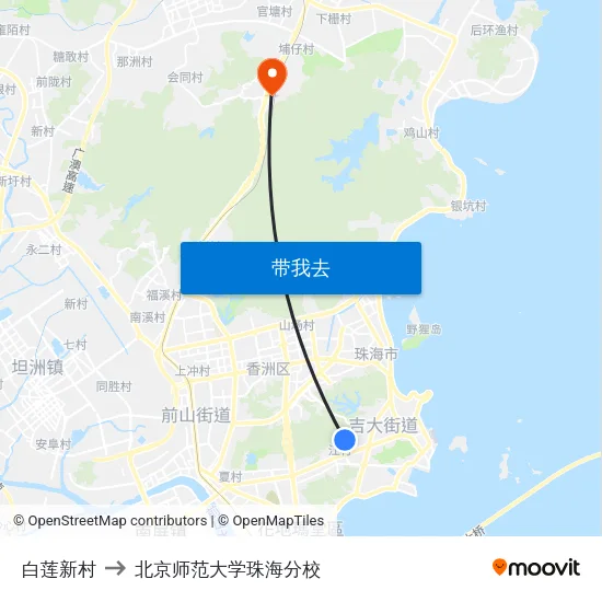 白莲新村 to 北京师范大学珠海分校 map