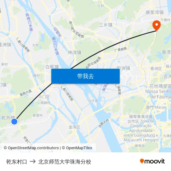 乾东村口 to 北京师范大学珠海分校 map