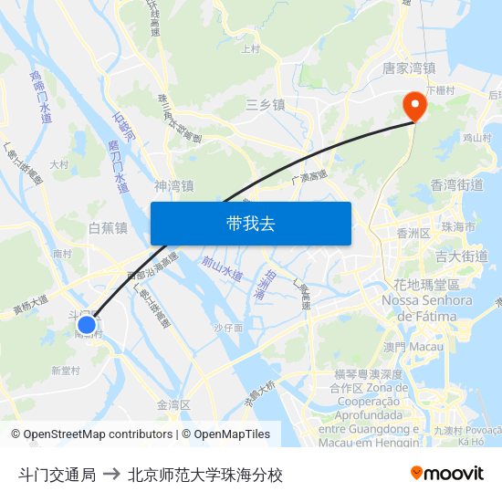 斗门交通局 to 北京师范大学珠海分校 map