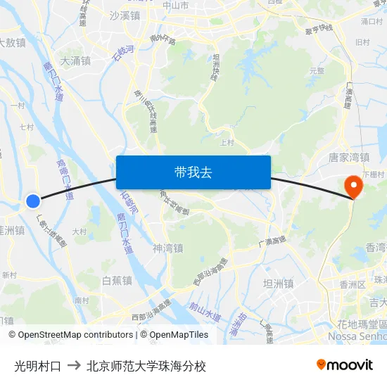 光明村口 to 北京师范大学珠海分校 map