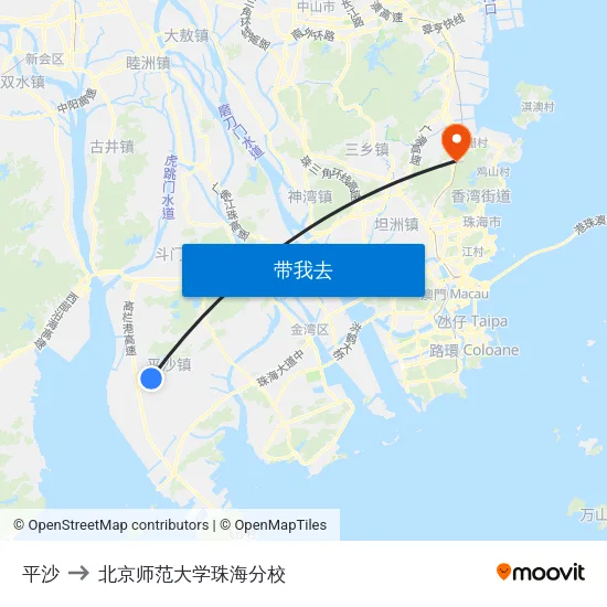 平沙 to 北京师范大学珠海分校 map
