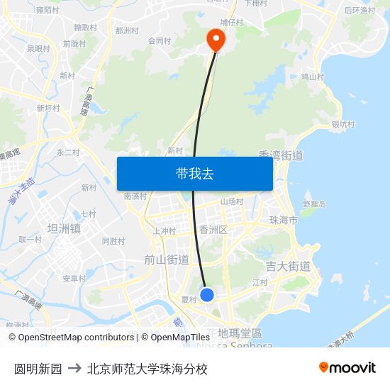 圆明新园 to 北京师范大学珠海分校 map