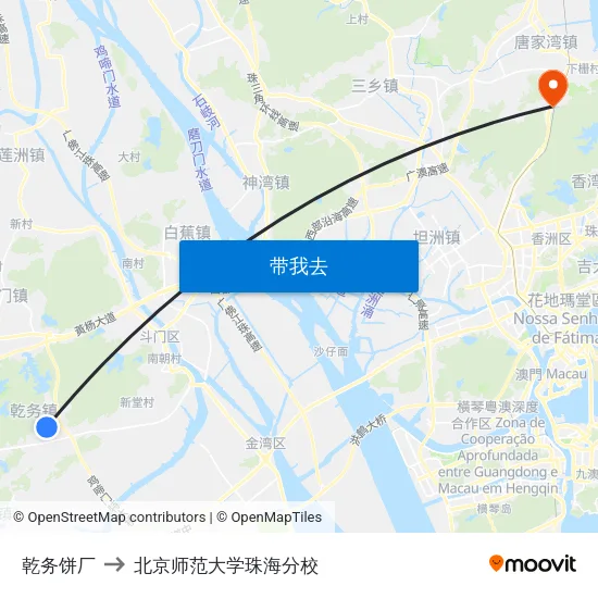 乾务饼厂 to 北京师范大学珠海分校 map
