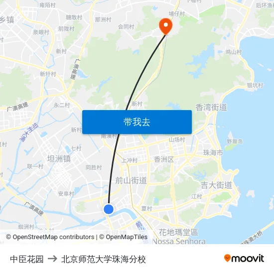 中臣花园 to 北京师范大学珠海分校 map