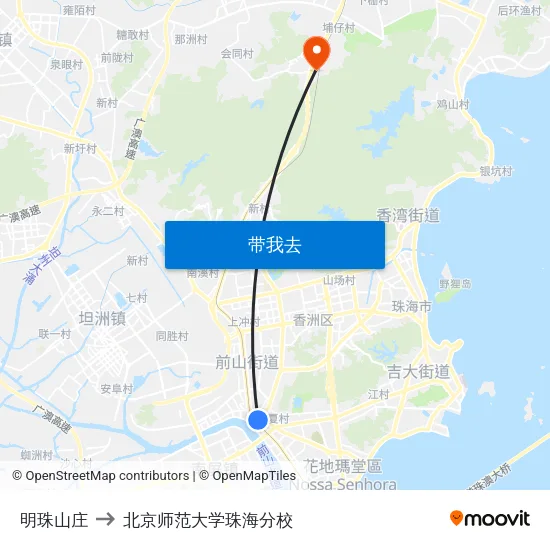 明珠山庄 to 北京师范大学珠海分校 map