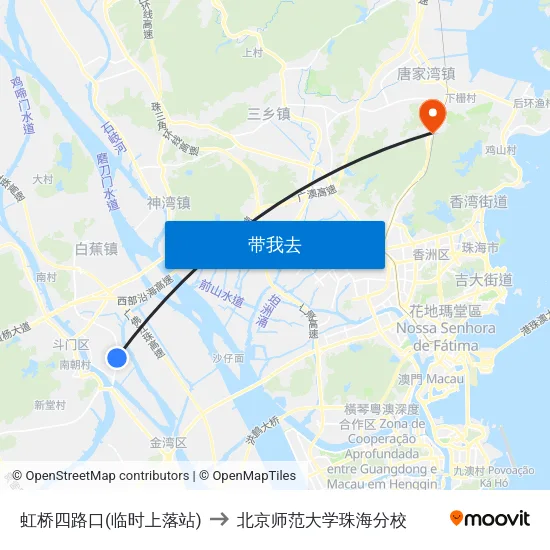 虹桥四路口(临时上落站) to 北京师范大学珠海分校 map