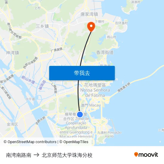 南湾南路南 to 北京师范大学珠海分校 map