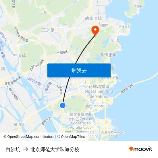 白沙坑 to 北京师范大学珠海分校 map