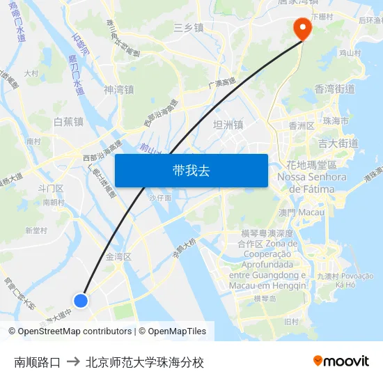 南顺路口 to 北京师范大学珠海分校 map