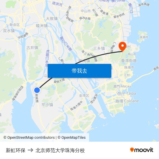 新虹环保 to 北京师范大学珠海分校 map