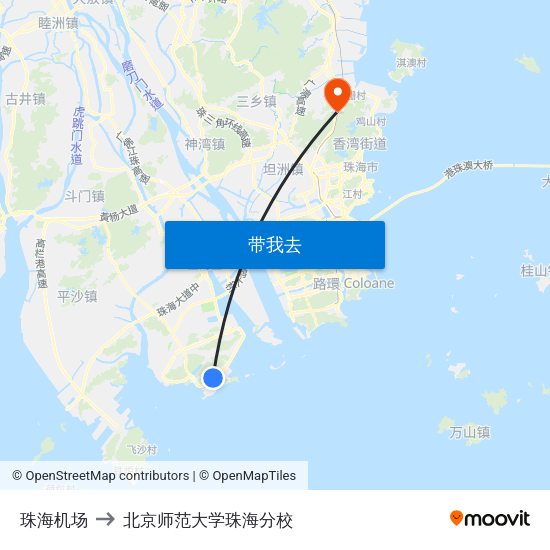 珠海机场 to 北京师范大学珠海分校 map