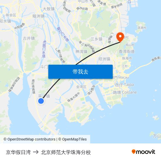京华假日湾 to 北京师范大学珠海分校 map