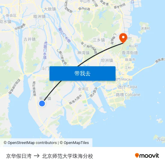 京华假日湾 to 北京师范大学珠海分校 map