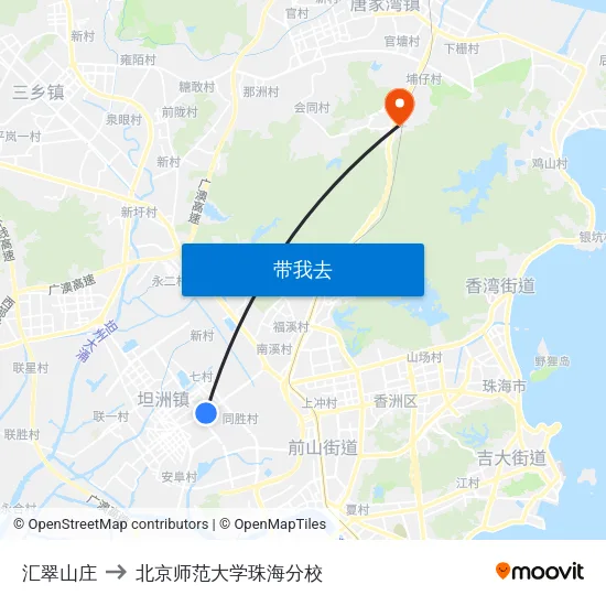 汇翠山庄 to 北京师范大学珠海分校 map