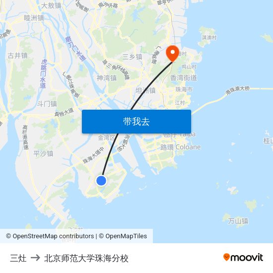 三灶 to 北京师范大学珠海分校 map