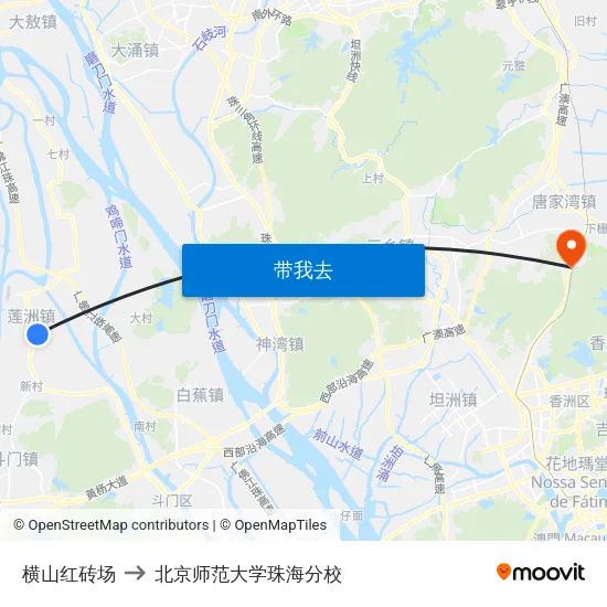 横山红砖场 to 北京师范大学珠海分校 map