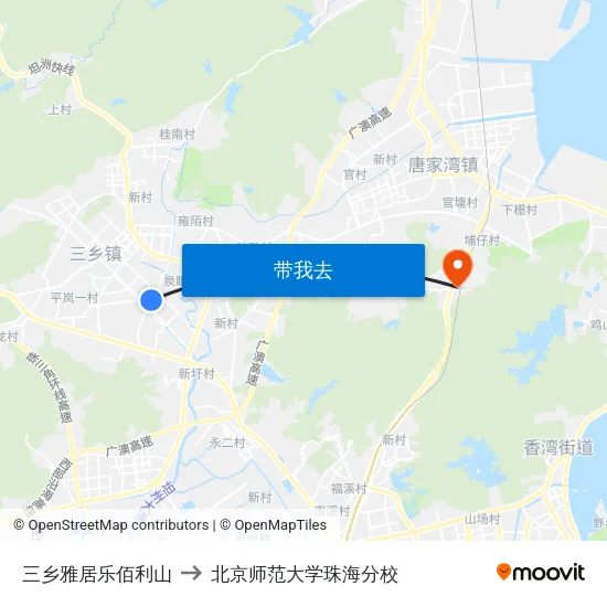 三乡雅居乐佰利山 to 北京师范大学珠海分校 map