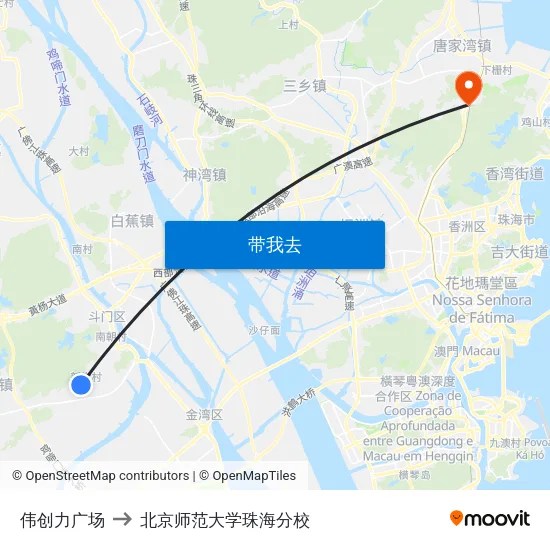 伟创力广场 to 北京师范大学珠海分校 map