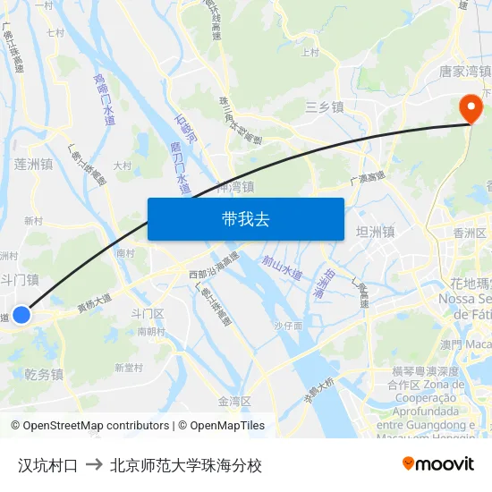 汉坑村口 to 北京师范大学珠海分校 map