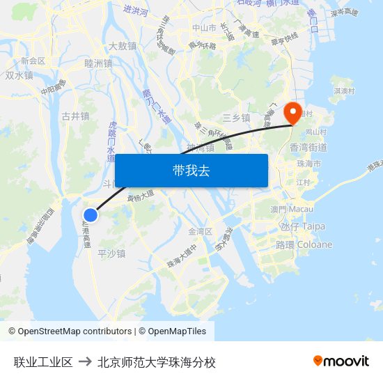 联业工业区 to 北京师范大学珠海分校 map