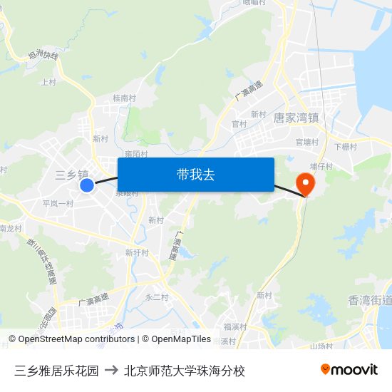三乡雅居乐花园 to 北京师范大学珠海分校 map