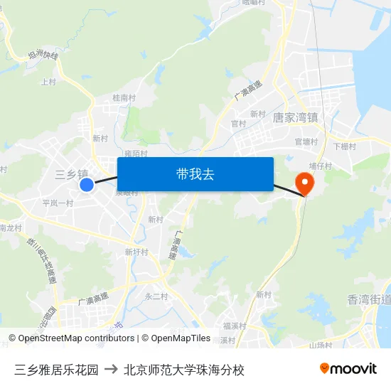 三乡雅居乐花园 to 北京师范大学珠海分校 map