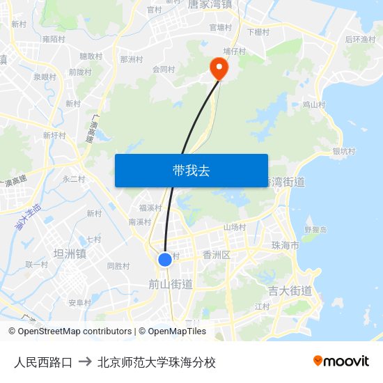 人民西路口 to 北京师范大学珠海分校 map