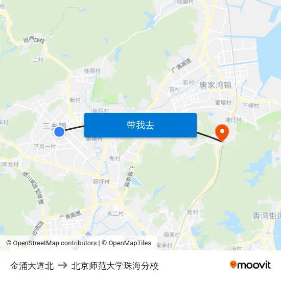 金涌大道北 to 北京师范大学珠海分校 map