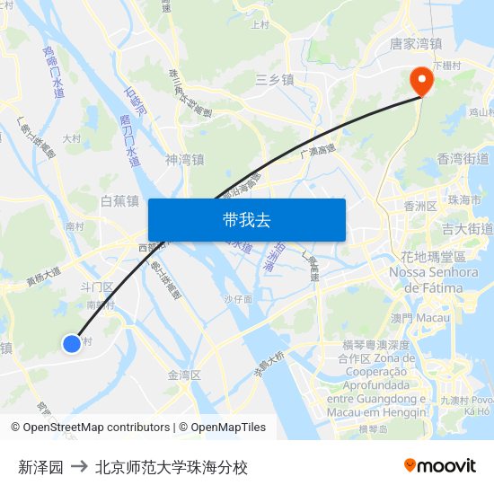 新泽园 to 北京师范大学珠海分校 map