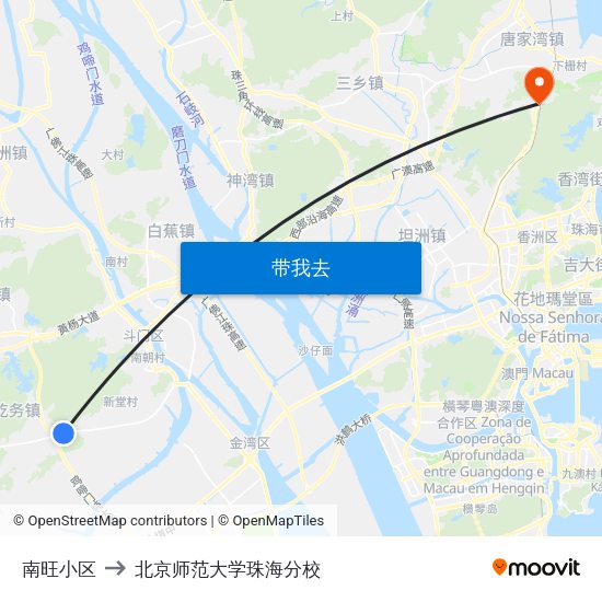 南旺小区 to 北京师范大学珠海分校 map