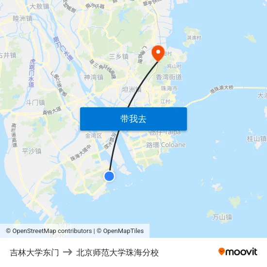 吉林大学东门 to 北京师范大学珠海分校 map