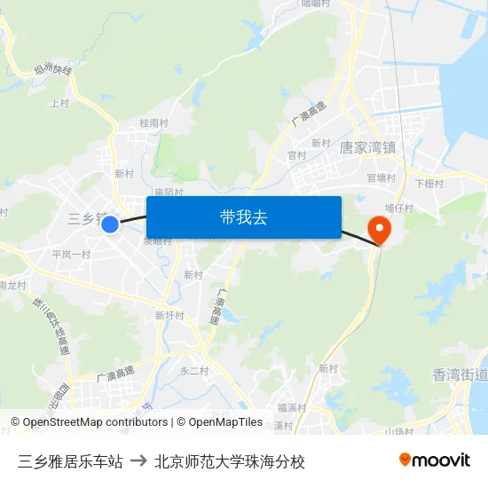 三乡雅居乐车站 to 北京师范大学珠海分校 map