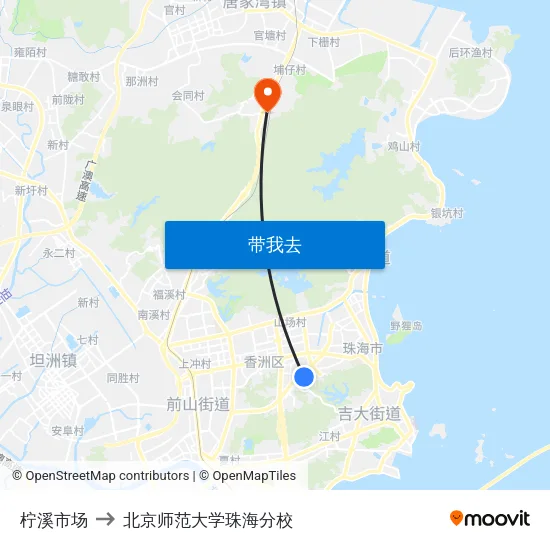 柠溪市场 to 北京师范大学珠海分校 map