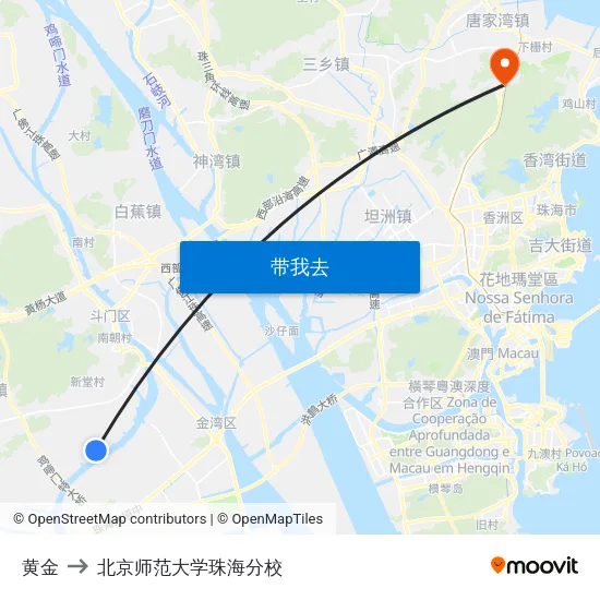黄金 to 北京师范大学珠海分校 map