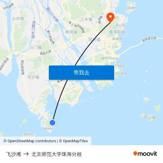 飞沙滩 to 北京师范大学珠海分校 map