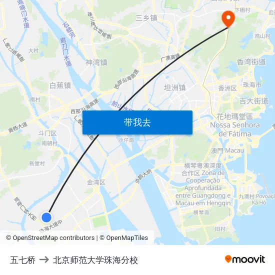 五七桥 to 北京师范大学珠海分校 map