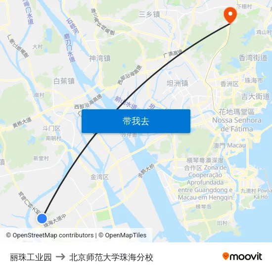 丽珠工业园 to 北京师范大学珠海分校 map