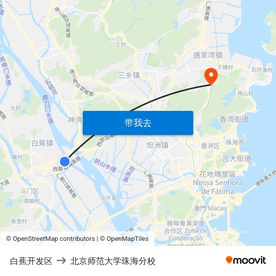白蕉开发区 to 北京师范大学珠海分校 map