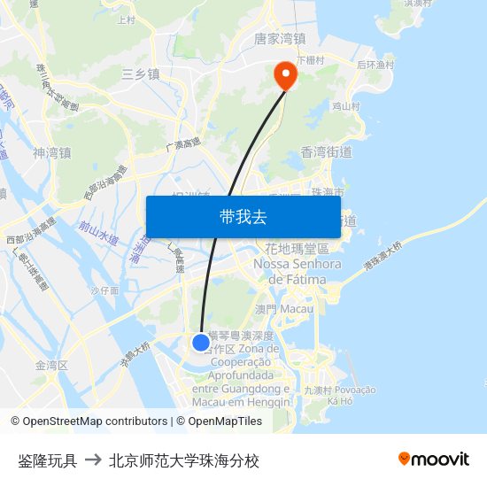 鉴隆玩具 to 北京师范大学珠海分校 map