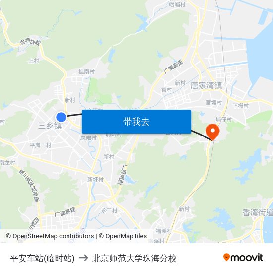 平安车站(临时站) to 北京师范大学珠海分校 map