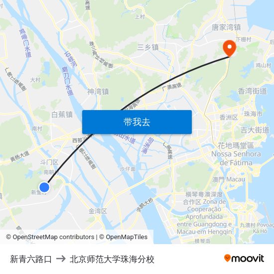 新青六路口 to 北京师范大学珠海分校 map