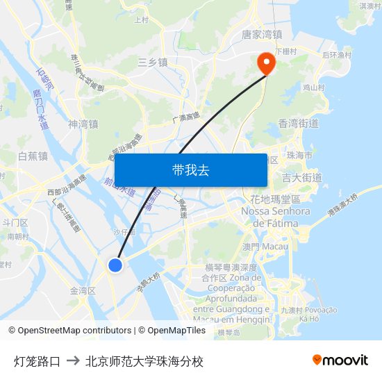 灯笼路口 to 北京师范大学珠海分校 map