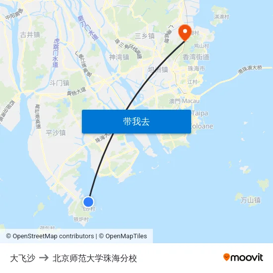 大飞沙 to 北京师范大学珠海分校 map